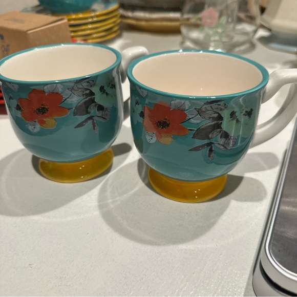 2 Pioneer Woman Flea Market Mugs Coffee Floral Turquoise...